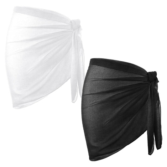 KALIONE 2 Pack Sheer Bathing Suit Wraps Skirt Women Beach Sarong Cover Ups Chiffon Bikini Swimsuit Cover Ups Bathing Suit Coverups Short Swimwear Bikini Wrap Skirt (Black, White)