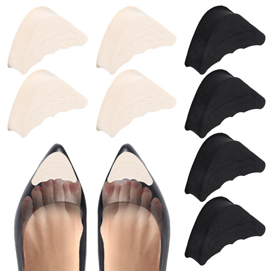 4 Pairs Toe Inserts for Shoes Too Big Adjustable Shoe Filler Inserts Half-Size Toe Pads for Women and Men Cushion Insert for Loose Shoes, High Heels, Sneakers, Boots, Black and Beige