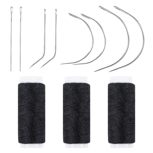 Needle and Thread Set for Hair, Weaving Needle Combo Deal, Professional Hair Extension Tools, Sewing Threads and Needles Set, Black Thread with 8pcs Needles for Sewing Hairs Weave Extension Making Wig