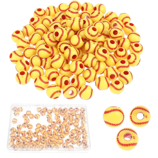 Pack of 100 Softball Beads 11 mm Acrylic Sport Ball Beads Round Ball Spacer Beads Softball Pendant for DIY Necklace Friendship Bracelet Jewellery Making