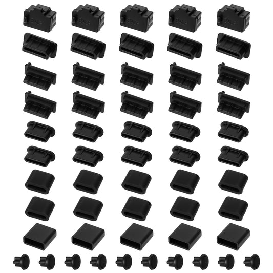 Jxiwfvl 55Pcs Usb C Port Cover Cap Micro Usb A Dust Plug Cover Protectors Hdmi Port Covers Caps Type-C Cap for Micro USB-A USB-C, HDMI, Type C Female And Male Ports, 3.5mm Headphone