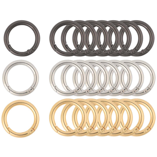 KALIONE 12Pcs Spring O Rings, 1inch Clip Snap Hooks, Gold Key Rings Zipper Clip, Spring Zipper Clips Anti Theft, Snap for Keyrings Buckle, Buckle Snap Hook Spring O Rings(Silver/Gold/Black)