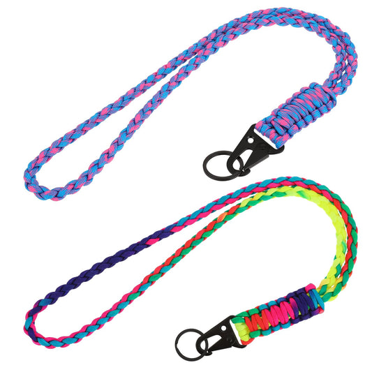 Paracord Lanyard for ID Badges, 2 Pack Heavy Duty Braided Paracord Necklace Lanyard Keychain for Women, Cell Phone Lanyard for Men, Wrist Strap Lanyard for Keys Camera Whistles Traveling