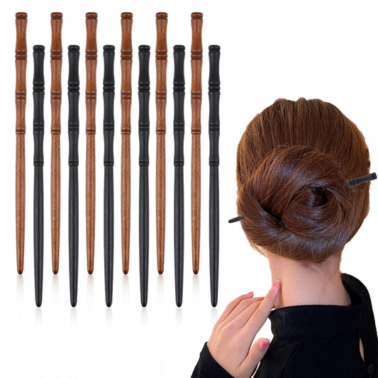 12Pcs Wooden Hair Chopsticks, Hair Stick Pins for Women, Bamboo Shape Hair Slides Chinese Bamboo Hair Sticks, French Decorative Hairpins for Bun for Long Hair, Hair Accessories
