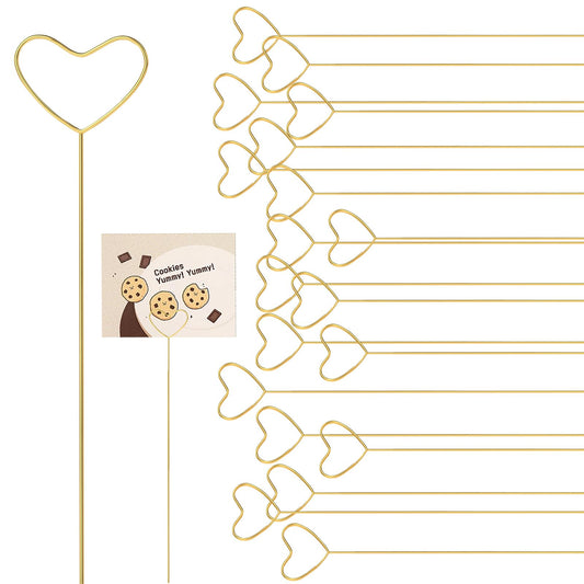 40Pcs Floral Card Holder Picks, Floral Pick Card Holder, Heart Loop Picture Holders, Flower Card Holder Stick, Floral Picks Gold Heart Floral Picks Stick Clip, Photo Picture Holder for Wedding