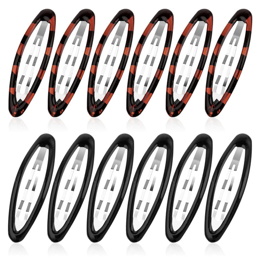 Hair Barrettes for Women, 12 Pieces Oval Snap Hair Clip Vintage Flat Hair Clips Metal Tortoise Hair Clips Large Hair Snap Clips Non-slip Hair Styling Clips for Women Girls Thick Fine Thin Hair