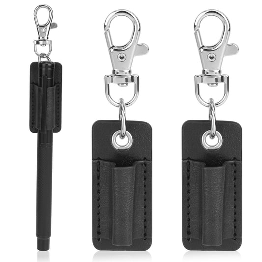 2 Pieces Lanyard Pen Holder, Pen Holder Clip Lanyard Anti-Lost, Portable PU Leather Neck Pen Holder Keychain Pen Holder for Clipboard Badge