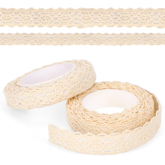 2 Rolls Lace Ribbon Beige Lace Tape Self-Adhesive Lace Ribbon Border Vintage Decorative Ribbon Lace Trim for DIY Crafts Wedding Decoration Christmas Gifts Scrapbooking