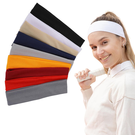 KALIONE 9 Pcs Headbands, Stretchy Headbands for Women & Men, Elastic Hair Bands Non-Slip Sweat Headbands, Solid Color Headbands for Yoga Running Sports Workout, Pack of 9 in 9 Colors