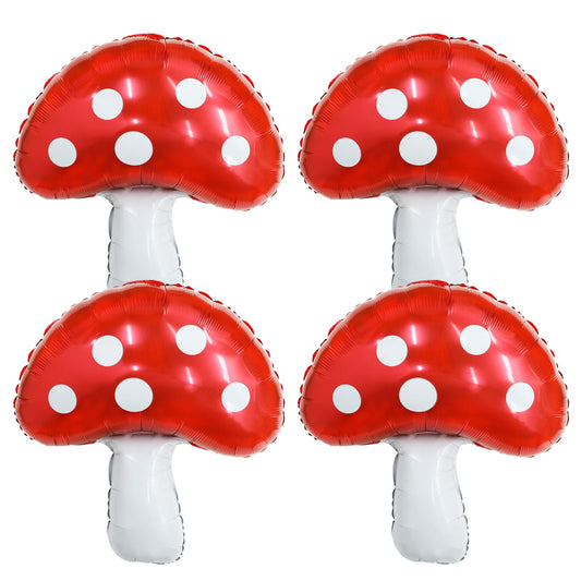 Pack of 4 Foil Balloons Mushroom 77 x 55 cm Helium Balloons Children's Birthday Balloons Mushroom Decoration Birthday Toadstool Decoration Balloons for Birthday Party, Forest Theme Party, Park Party