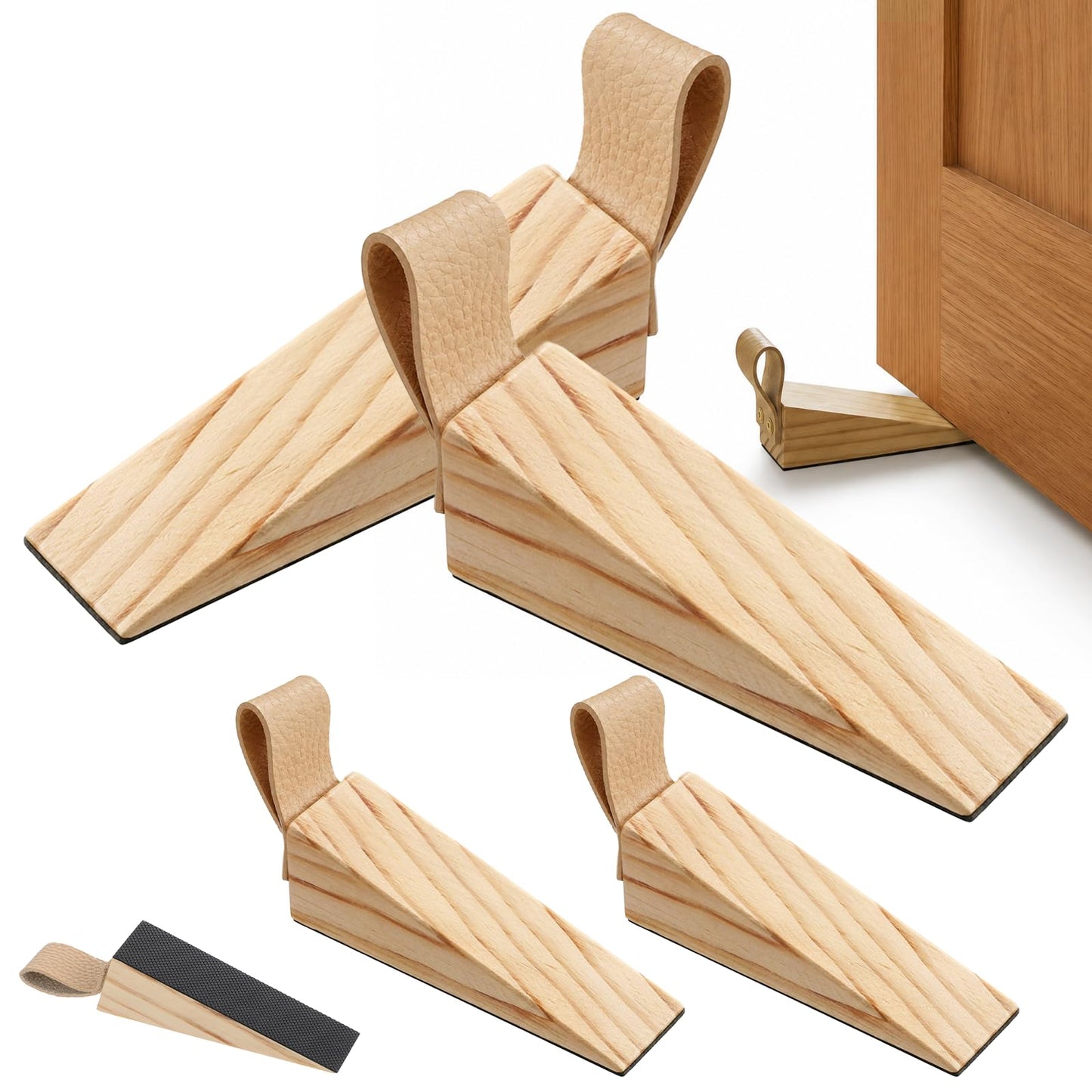 salbsever 4 PCS Wooden Door Stopper Wood Wedge Wooden Shims Non-Slip