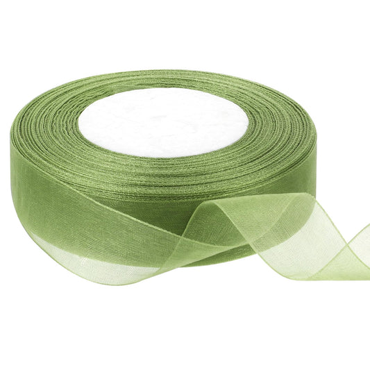 Organza Ribbon, 1 Inch Green Tulle Chiffon Fabric Ribbon Thin Shimmer Sheer Ribbon for Gift Wrapping Home & Wedding Decor Bowknot Hair Accessories Flower Bouquet Handmade DIY Crafts Supplies(50 Yards)