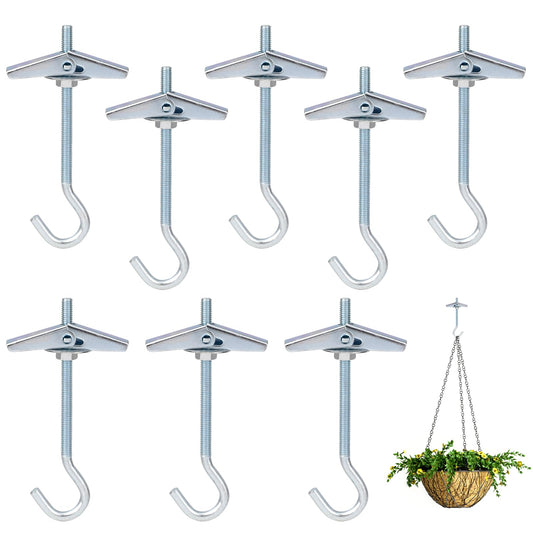 KALIONE 8 Pack Ceiling Hooks for Hanging Plants, Heavy Duty Swag Ceiling Hooks Spring Toggle Wing Bolts Hanger Toggle Hooks for Ceiling Installation Wall Fixing