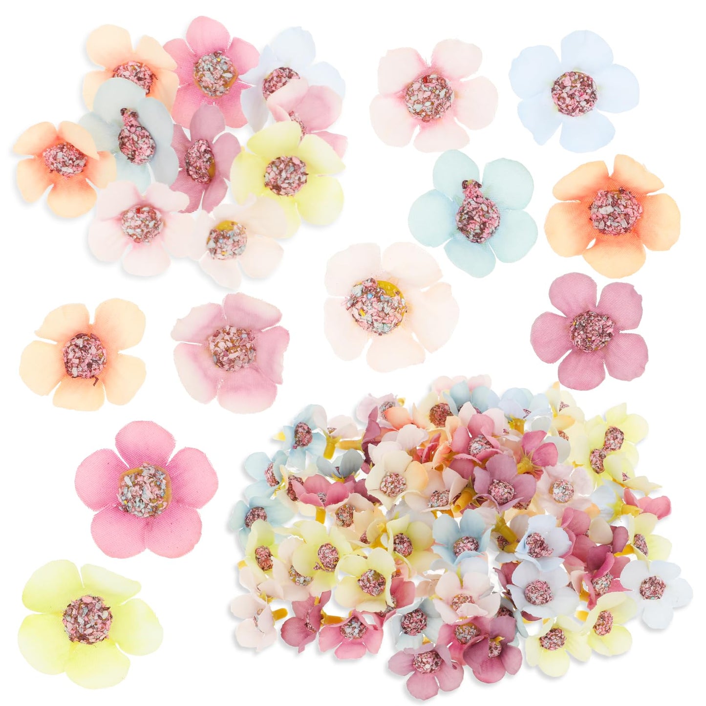 salbsever 100 Pcs Artificial Flower Heads Craft Flowers Mini Flowers for Crafts Fabric Daisy Flower Heads Small Silk Faux Flowers for Wedding Garland Home Decor DIY Floral Decor