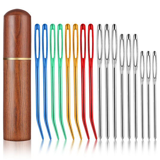 17PCS Large Eye Sewing Needles Kit, Stainless Steel Large Eye Needles Bent Tapestry Needles, Tapestry Needles for Yarn, Sharp Hand Knitting Embroidery Needles for Weaving Beading Crochet Projects