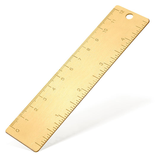 1Pcs Brass Ruler 120mm 4 Inches, Gold Mini Small Short Metal Straight Ruler With Hang Up Hole, Dual Scale Metric and Imperial Measurement Too Machinist Bookmark Rulers for Drawing Engineering Office