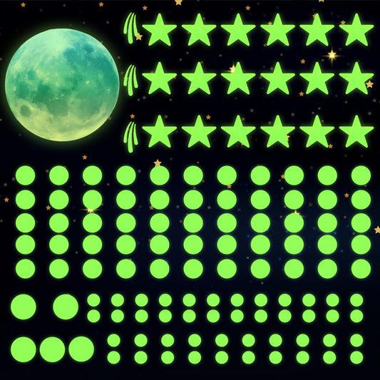 Glow in The Dark Stickers Stars Moon Stickers for Ceiling, Glowing Starry Sky Wall Decals Stickers, Luminous at Night Stars Sticky Stars Stickers, Shining Star Decor for Bedroom Play Room
