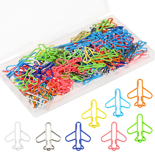KALIONE 100 Pcs Rainbow Airplane Shape Paper Clips, Metal Material, 3*2.5cm, Mixed Colors, for Office Student Document Organization