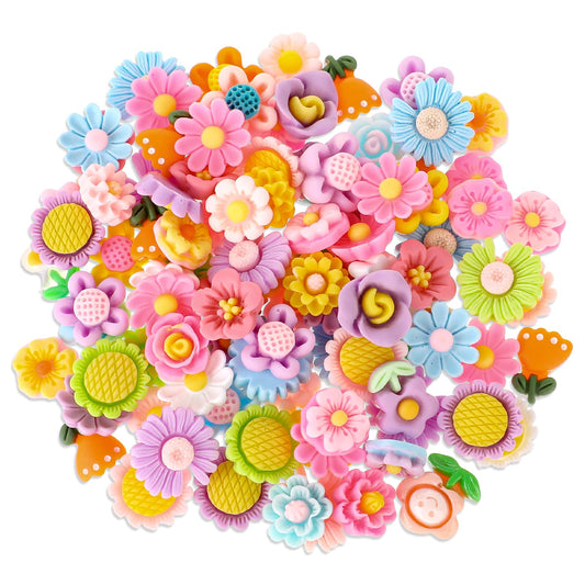Mozeat Lens 100 Pcs lower Resin Charms Flatback Resin Charmsresin Mini Resin Flower Flatback Cabochons Flower Charms for DIY Craft Jewelry Making Scrapbooking Hair Clip(Mixed Colors)