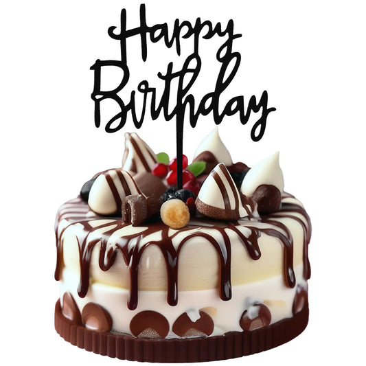 2PCS Happy Birthday Cake Topper Black Happy Birthday Acrylic Cake Toppers Black Acrylic Versatile Cakes Topper Party Decorations