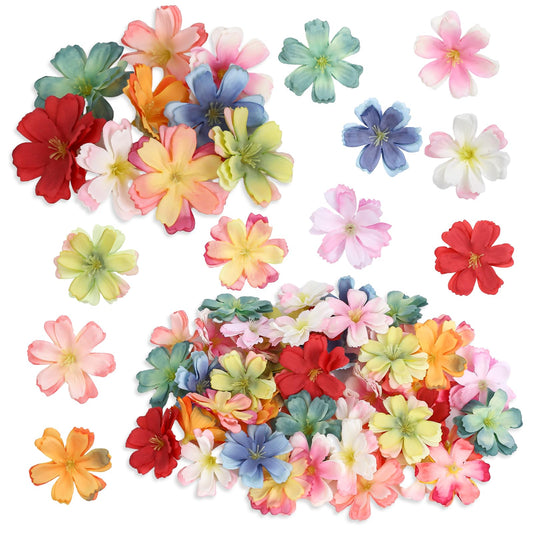 salbsever 100 Pcs Artificial Flower Heads Faux Flowers for Crafts Artificial Plum Flower Heads Fake Flowers for Hair Mini Flowers Assorted Silk Decorative Fabric Flowers for Crafting Wedding Party