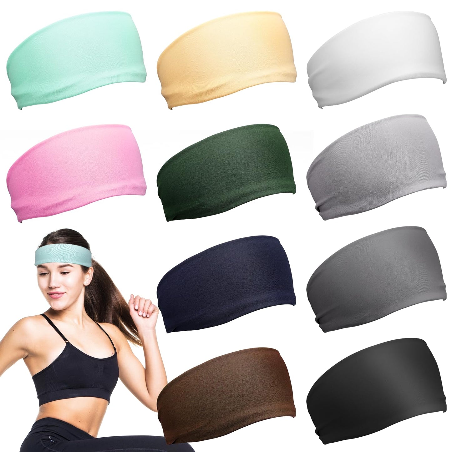 Sweatband Headband for Men and Women Gym Headbands, 10 Pack Sports Headbands for Running, Cycling, Football, Yoga, Basketball, Training, Workout Sweat Band for Long Hair