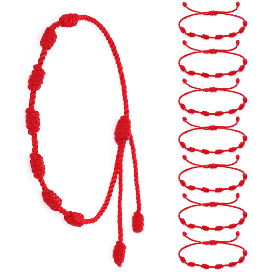 Psyqtsuary 8 Pcs Red String Bracelet 7 Knot Good Luck Bracelets Red Bracelets for Women Knots String for Protection Adjustable Lucky Charm Bracelet