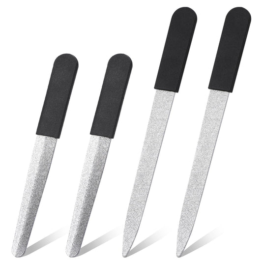 Metal Nail Files, 4pcs Small Nail File Set for Natural Nails Stainless Steel Nail Files with Non Slip Handle,Double Sided Sapphire Grit Nail File for Fingernails and Toenail