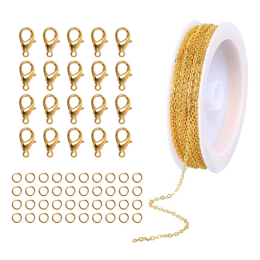 32.8 Feet 3mm Twisted Gold Chain for Jewelry Making, Metal Bracelet Necklace Link Chains with 20PCS Lobster Clasps 40PCS Jump Rings for DIY Necklace Bracelet Jewelry Making Supplies