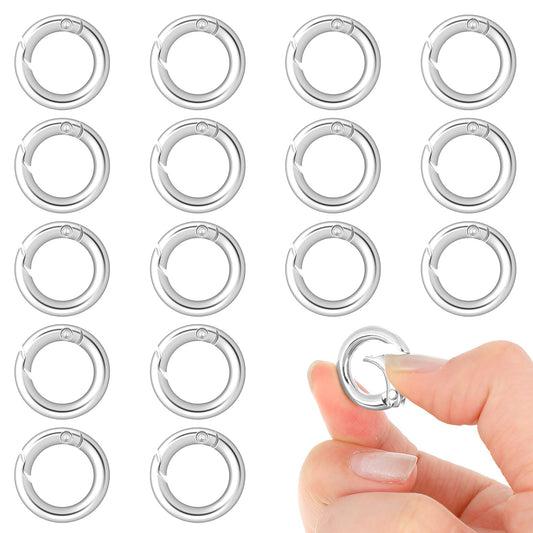 16 Pcs Silver Spring O Ring Clip 1/2 inch Round Mini Snap Clip Key Rings for Keychain Alloy Buckle Key Hook Mini Clips for Purse Strap Bag Handbag Keys Crafts Jewelry Making