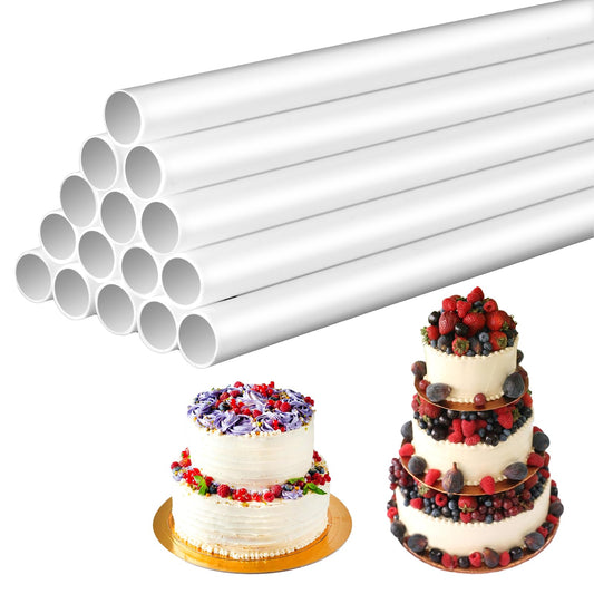 15PCS Plastic White Cake Dowel Rods Tiered Cake Construction Rods 0.4 Inch Diameter 9.5 Inch Length Cake Stacking Supporting Cake Round Dowels Straws for Tiered Cake Construction and Stacking