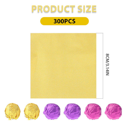 300PCS Colored Candy Foil Wrappers 3x3 inches Foil Candy Wrappers Square Sweets Aluminium Foil Paper for Caramels Chocolate DIY Candy Packaging