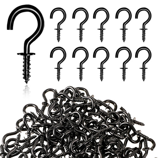 KALIONE 200 pcs Small Screw Hook, Ceiling Screw Hooks Mini Screw-in Hooks Small Ceiling Hooks for Hanging Keys Ceiling Hanging Hook for Indoor Outdoor Decorations Hanging Plants (Black)