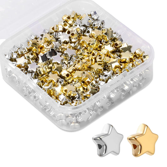 200 pcs Star Silver Gold Beads Star Charm Beads Star Jewellery Beads Small Hole Spacer Beads for DIY Necklace, Bracelet, Earring Craft