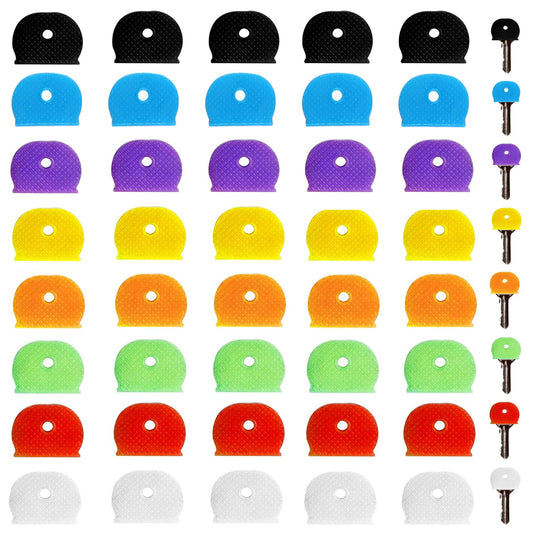 40 Pack Key Caps Covers Tags Set Plastic Key Color Identifiers Labels Colored Key Covers Key Identifier Tag Cover Flexible Key Cap Label for Easy Identifying House Door Keys