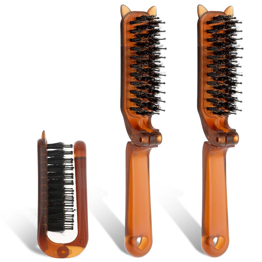 Pack of 2 Travel Hair Brush, Foldable Mini Hair Brush, Portable Travel Brush, Hair Brush, Antistatic Boar Bristles, Detangling Brush, Hair Brush for Men