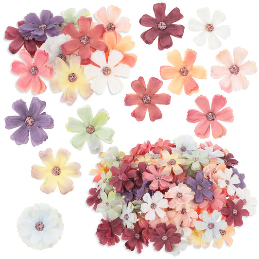 100 Pcs Artificial Faux Flowers Heads for Crafts Mini Silk Flower Heads Assorted Flower Heads Plum Blossom Heads Fabric Flowers Assorted Wreath for DIY Holiday Wedding Party Home Garden Decoration
