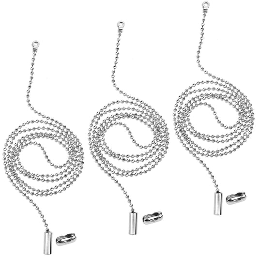 3 Pack Ceiling Fan Pull Chain Pull Chain String Extension Stainless Steel Switch Chain Extender Beaded Ball Light Pulls Extension Chains with Connector(1 Meter Length)