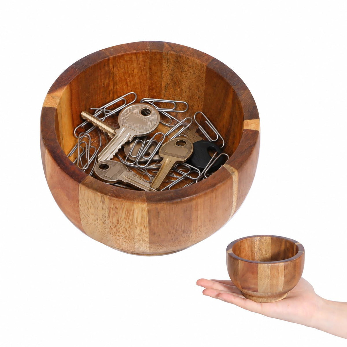 10cm Keys Bowl for Entryway, Acacia Wood Decorative Bowl, Small Round