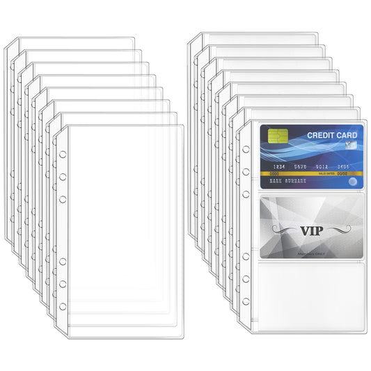 16 Pcs PVC Sheet Protectors A6 PVC Cash Envelopes A6 Binder Card Sleeves A6 Binder Pockets 6 Holes A6 Binder Inserts Budget Binder Pouch for Store Cash Photos Cards Invoices Bills