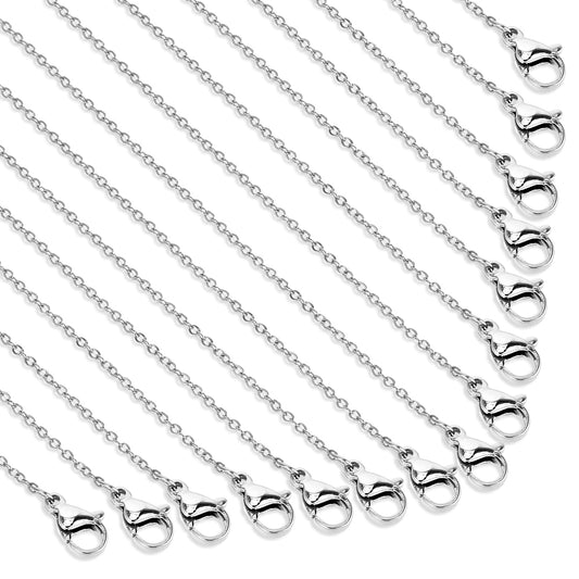 30 Pack Necklace Chains Bulk, Stainless Steel Cable Chain 1,2mm Silver Plated DIY Cable Link Chains for DIY Jewelry Making 18 Inches