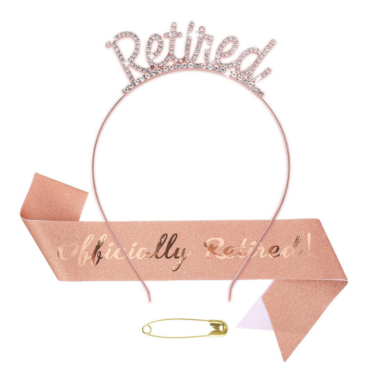 Happy Retirement Party Decorations, Officially Retirement Party Set Rose Gold Retired Tiara Crown Headband Rose Gold Belt with Rose Gold Lettering Retirement Party Supplies for Women