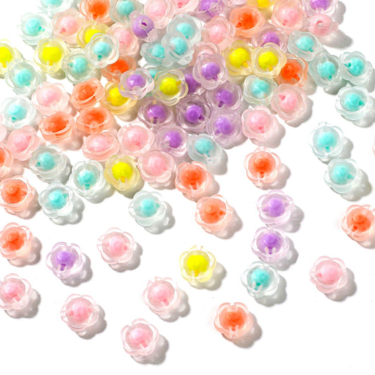 200 PCS Transparent Acrylic Flower Beads Cute Candy Macaron Color Transparent Frosted Beads 12mm Flower Shape Beads Kawaii Assorted Flower Bead for DIY Crafts Bracelet Necklace Jewelry Making