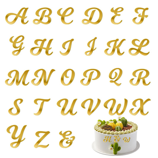 Acrylic Alphabet Cake Topper Personalized Name Cake Topper Gold Cupcake Toppers with A-Z Letter Mirrored Gold Picks Acrylic Letters for Birthday Party Wedding Graduation Cake Decorating