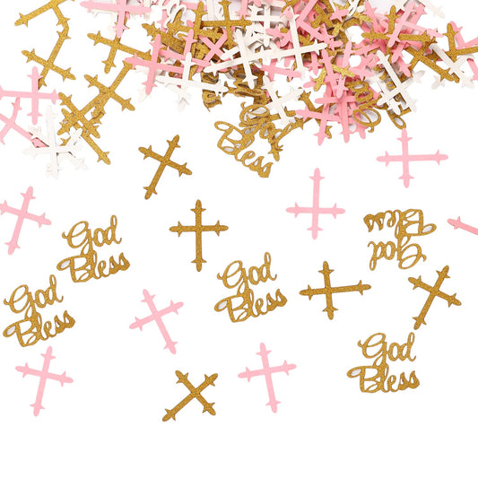300 Pieces Glitter Cross Confetti Gold Silver Glitter Cross Scatter Metallic Sequins Table Scatter God Bless Confetti Cross Decorations for Baby Shower Wedding Birthday Communion Baptism