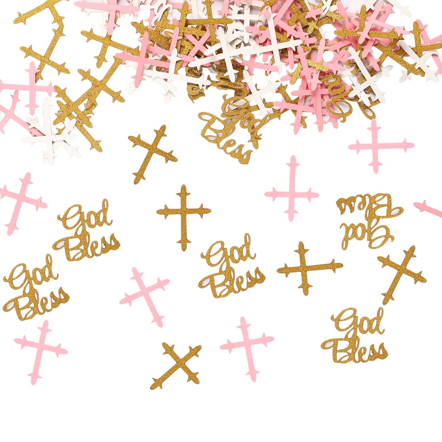 300 Pieces Glitter Cross Confetti Gold Silver Glitter Cross Scatter Metallic Sequins Table Scatter God Bless Confetti Cross Decorations for Baby Shower Wedding Birthday Communion Baptism