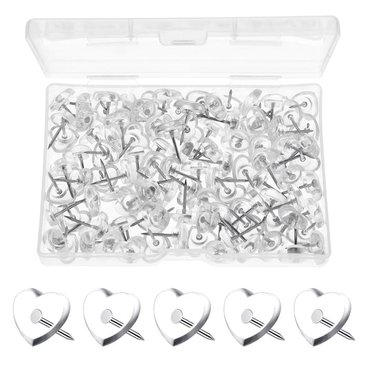 Heart Push Pins, 100 Pcs Cute Clear Thumb Tacks for Wall, Plastic Decorative Push Pins for Hanging Bulletin Posters Photos Postcards Maps Suitable for Cork Board, Bulletin Board, Home Office Supplies