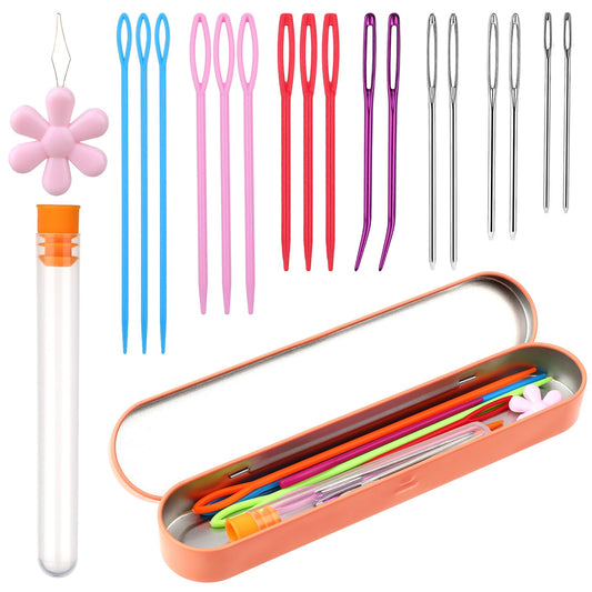 Large Eye Sewing Needles Bent Tapestry Needles Blunt Needles Large-Eye Crochet Yarn Needle Accessories with Storage Box Needle Threader for Crafts Knitting Crochet Hand Sewing