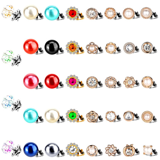 Women's Shirt Brooch Buttons Cover Button Pearl Safety Brooch Pins Button Pearl Decorative Pins Buttons for Coat Dress Clothing 39 Pieces, Artificial Pearls