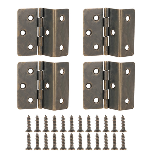 Three Fold Small Hinges, 4 Pieces Antique Bronze Hinges Metal Chest Hinges Vintage Decorative Folding Hinges Toy Box Hardware Hinges with 24 Screws for Door Furniture Wooden Jewelry Boxes